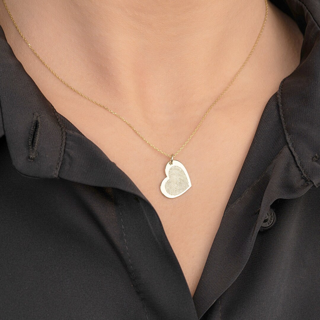 9k & 14k Solid Gold Fingerprint Necklace Custom Heart Fingerprint