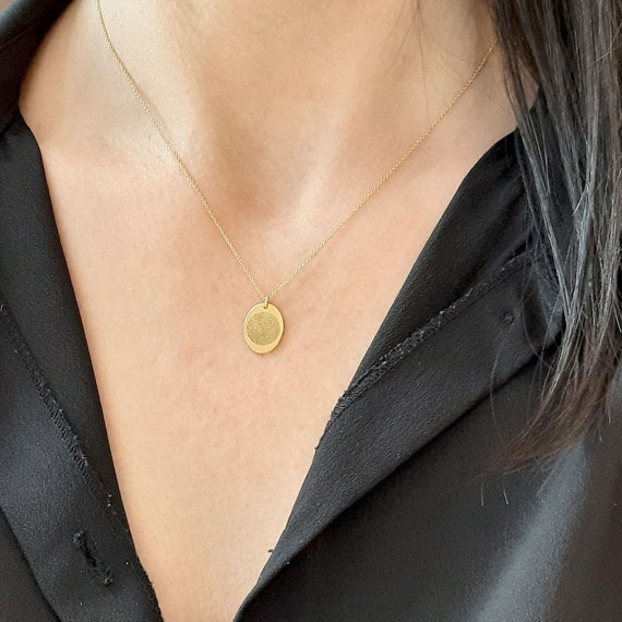 14k Gold Fingerprint Necklace Unique Sympathy Gift in Solid Gold