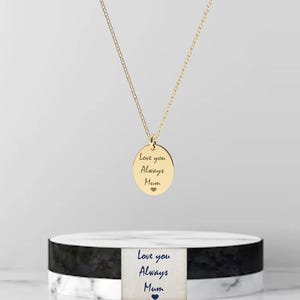 Collar personalizado con escritura a mano real en oro de 14k, colgante ovalado grabado en oro de 14k, joyería de firma personalizada, regalo de Navidad para ella