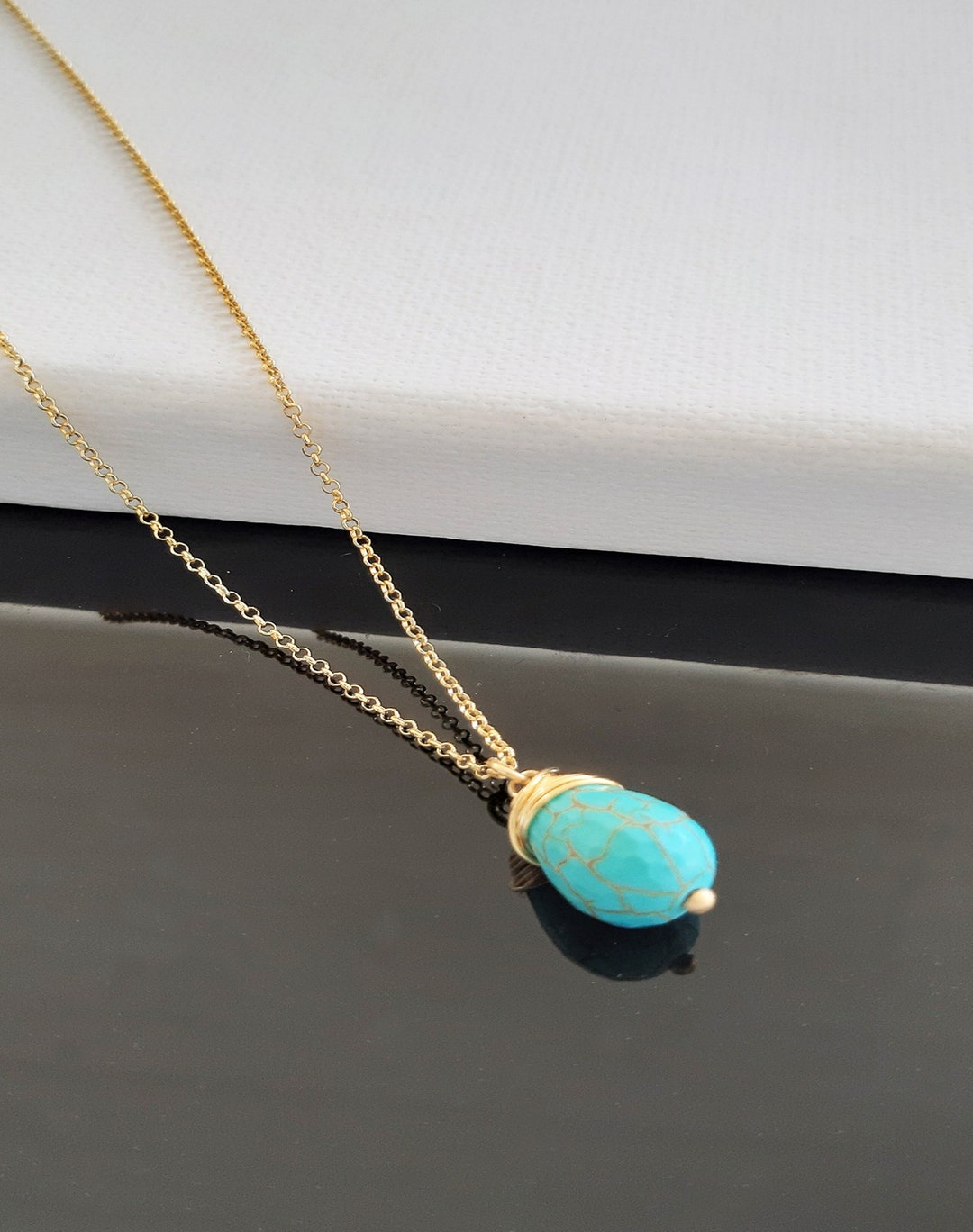 14k Gold Turquoise Necklace, Dainty Turquoise Necklace, Gifts for Her