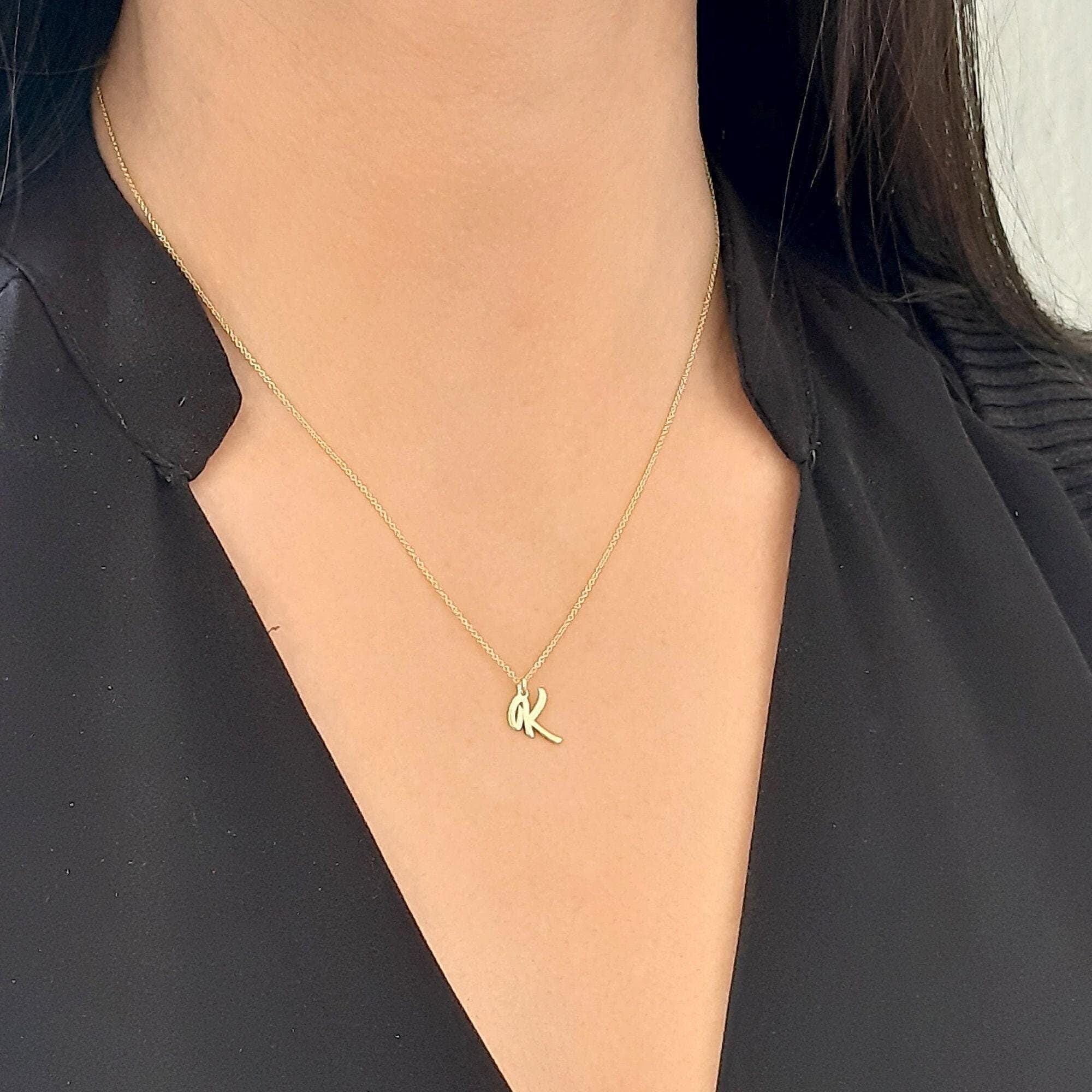 14K Solid Gold Script Letter Necklace - Custom Letter Necklace - Solid Gold Chain- Initial Necklace - Letter Necklace - Gift for Her