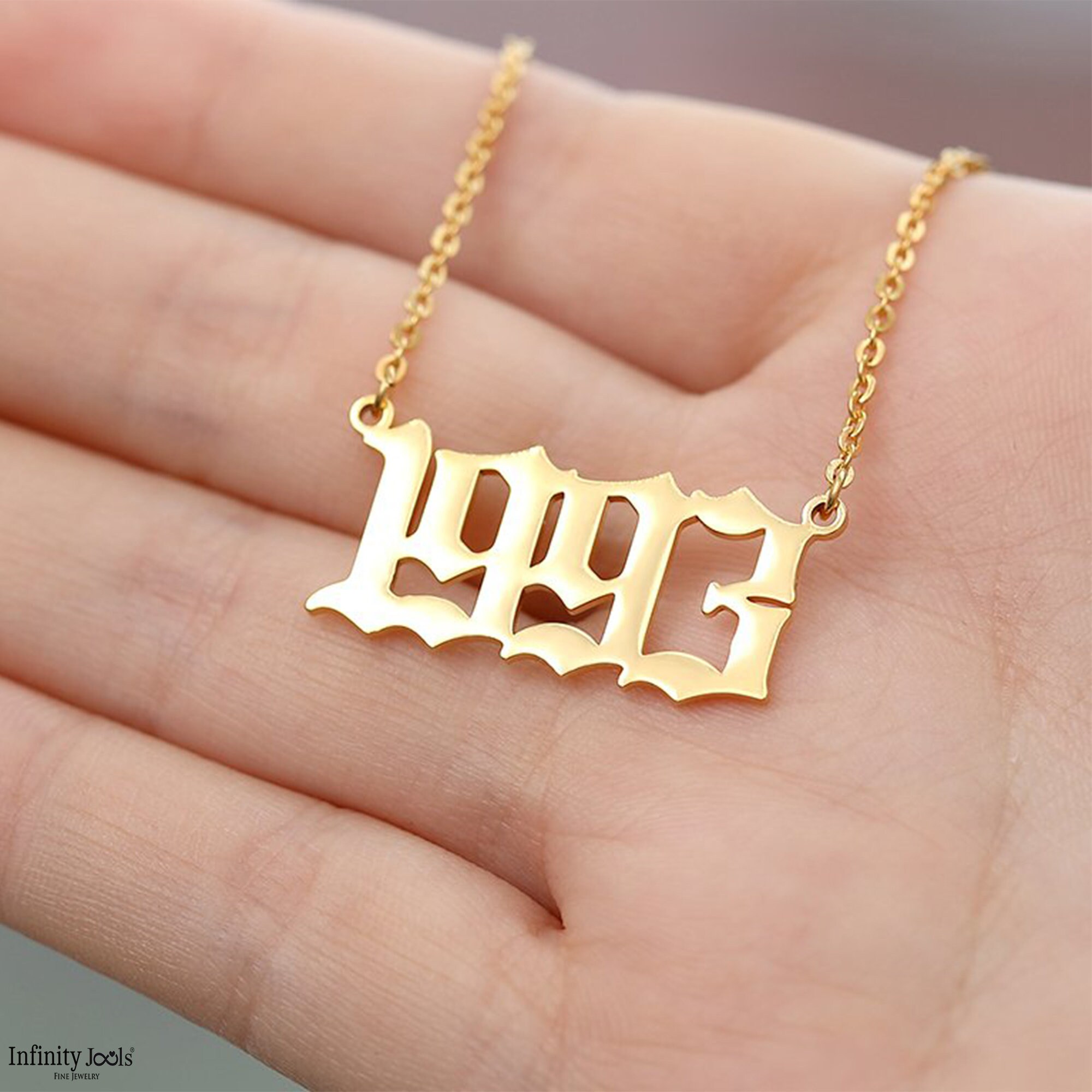 Customize Old English Number Necklace Gothic Birth Year Necklace year Birth Necklace personalized Number Necklace Gold New Year Necklace Etsy