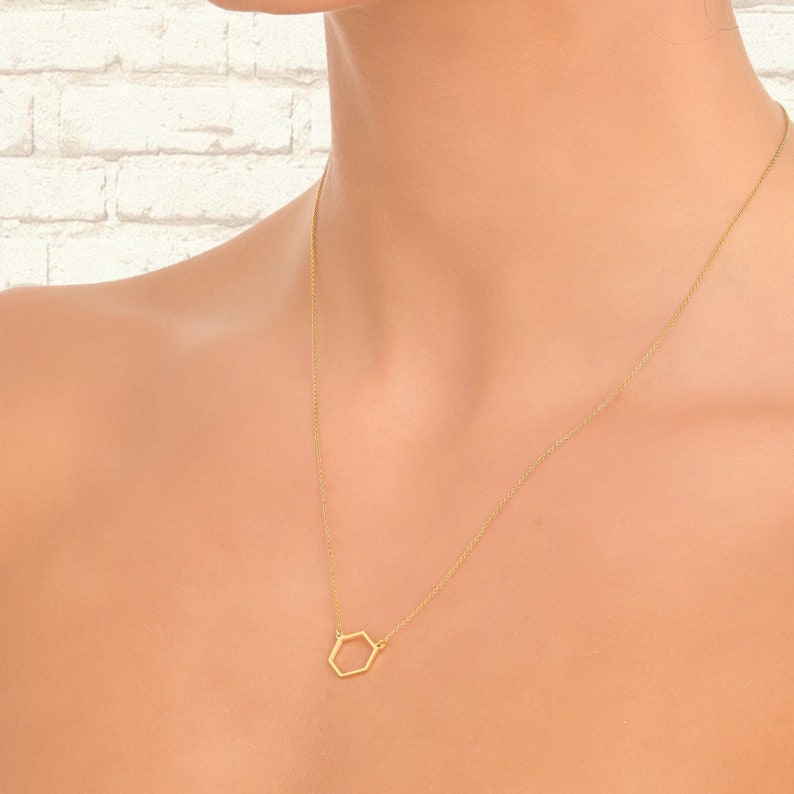 14k gold hexagon necklace / gold geometric necklace / dainty necklace / delicate necklace / minimalist necklace / layering necklace gift image 4