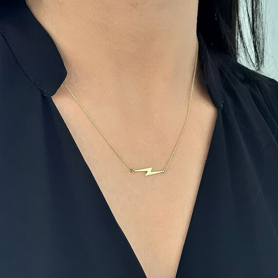 14k Solid Gold Lightning Bolt Necklace 