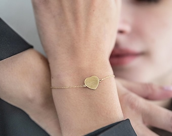 14K Gold Fingerprint Heart Bracelet, Personalized Memorial Keepsake