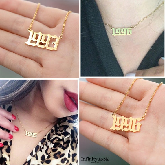SEMBILAN Birth Year Number Pendant Necklace Stainless Steel Birthday Gold Year Old English Necklace for Women Girl Jewelry