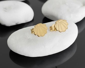 14K Solid Gold Seashell Stud Earrings: Dainty Nautical Jewelry