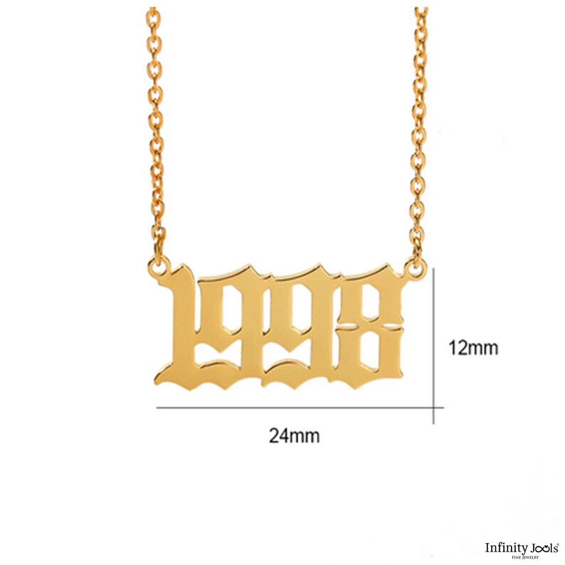 Year Necklace Gothic Date Necklace Gold Name Necklace Etsy