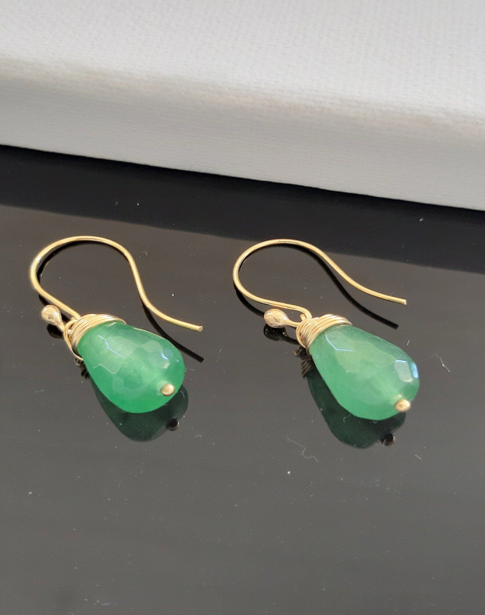 14k Gold Fill Light Green Jade Earrings Gemstone drop Etsy