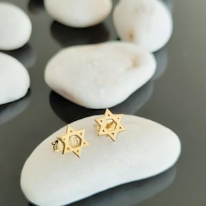 14k Gold David Star Stud Earrings, Solid Gold star Studs Earrings, White Gold david star Earrings,  David star earrings, real gold gift