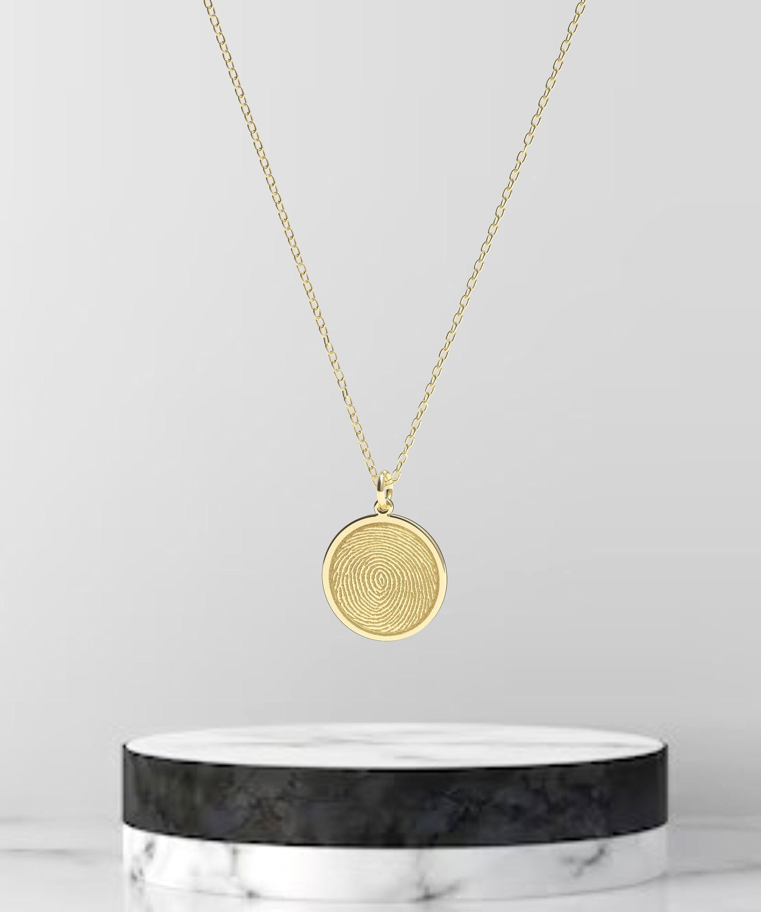 14k Solid Gold Fingerprint Necklace/Gold Round Fingerprint Necklace/Handmade real gold Memorial Necklace / Memorial mothers day gifts