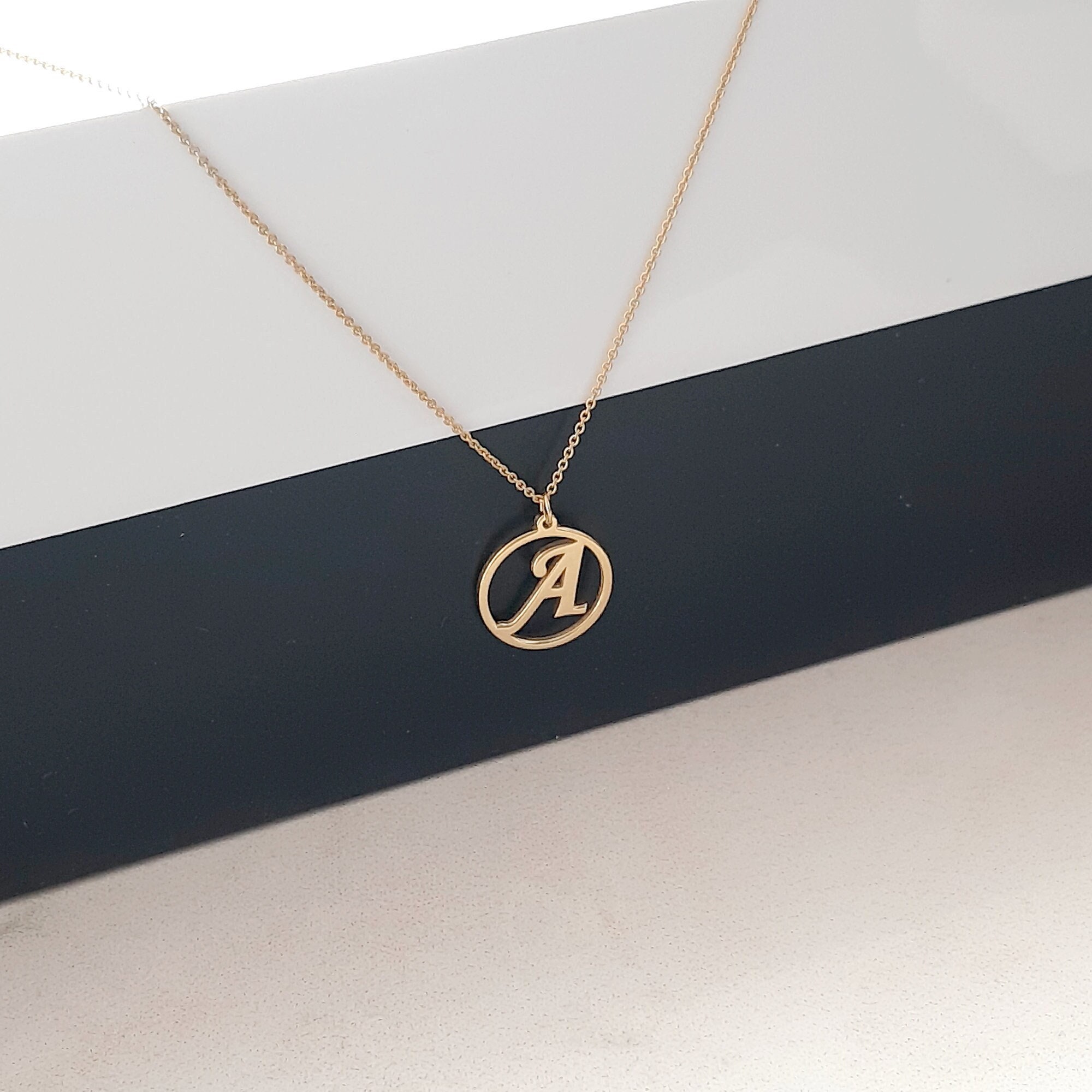 14K Solid Gold Initial Letter Necklace Gold Letter Pendant Etsy UK