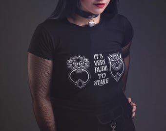 Rude To Stare Tshirt, Door Knockers Tee - Labyrinth Inspired Shirt- Sizes S-5XL ZERO CUSTOMS FEES guaranteed