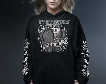 Sudadera con capucha "Too Peopley Outside", sudaderas con capucha y sudaderas de esqueleto, top de Halloween, ropa de talla grande, sudadera con capucha gótica, sudadera con capucha divertida, SIN GASTOS DE ADUANA