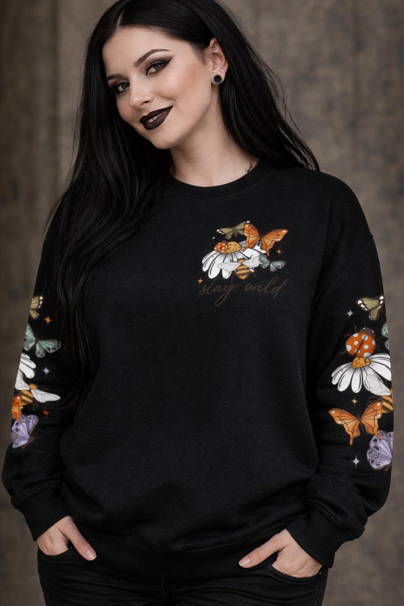 Stay Wild Sweatshirt, Nature Lover Gift, Woodland witch sweater, gothic jumper, Plus Size clothes, Alternative tops, goth girl gifts image 1