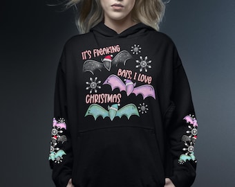 I Love Christmas Bats Hoodie, Hoodie, Christmas Hoodies & Sweatshirts, Christmas Top, Plus size clothes, Halloween Hoodie, NO CUSTOMS FEES
