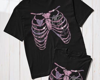 Pink Ribcage T Shirt, Horror Tshirt, Halloween Tshirt, Halloween Shirt, goth shirt, goth girl gift, Halloween gift, Plus size, Skeleton Bone