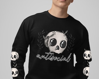 Asoziale Schädel Sweatshirt Pullover Kapuze Tshirt - Größen S-5XL Gothic Fashion - Spooky Halloween Goth Alternativ Mode KEINE ZOLLGEBÜHREN