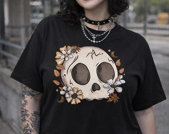 Fall Skellie Horror shirt, Halloween Tshirt, Skull tee, gothic Clothing, goth girl gifts, Plus size clothes, Skeleton top, Spooky gift