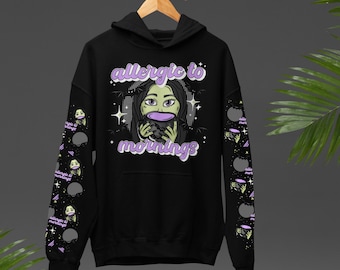 Allergic To Mornings Hoodie, Halloween Hoodies, alternatives Top, Plus Größe Kleidung, Gothic Hoody, Goth Geschenke, lustige grafische Kleidung