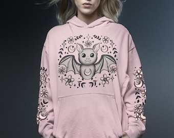 Floral Batty Hoodie, Halloween Hoodies & Sweatshirts, Halloween Top, Plus size clothes, Gothic Hoodie, Goth Hoodie, Bat Lover NO CUSTOMSFEES