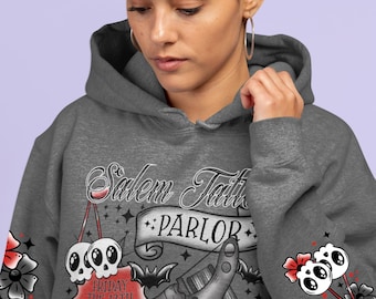 Sudadera con capucha de Salem Tattoo Parlour, sudaderas con capucha para amantes de los tatuajes, top de Halloween, ropa de talla grande, sudadera con capucha gótica, regalo de tatuaje, sin gastos de aduana
