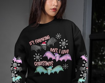 I Love Christmas Bats Sweatshirt Jumper Hoody - Sizes S-5XL Gothic Fashion  - Hexmas Gothmas Clothing NO CUSTOMS FEES Alternative xmas