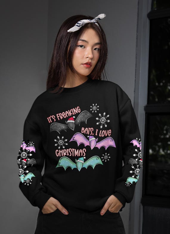 I Love Christmas Bats Sweatshirt Jumper Hoody Sizes S-5XL Gothic