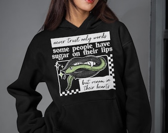 Never Trust Only Words Hoody, Halloween Hoodies, Halloween Top, Plus size clothes, Gothic Hoodie, Goth girl gifts, alternative, Funny Quote
