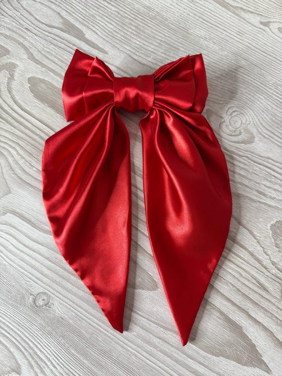 Elegant Handmade Red Hair Bow Red Grosgrain Hair Bow, Brigitte Hair Bow Barrette, Bright  main image 3