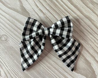 Handmade Black Gingham Hair Bow Clip | Girls & Adult Accessory