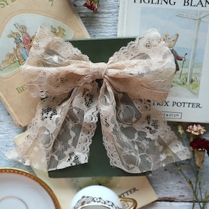 Vintage Style Hair Bow | Hand Embroidered | Vintage Lace