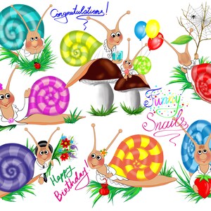 SUMMER Clipart, KIDS clipart, Scrapbooking School clipart Funny clipart, Snails clip art, Holidays Clip art, Cute clip art, Instant Download