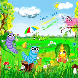 SUMMER Clipart KIDS clip art Clipart de volta às aulas Scrapbooking Clipart engraçado Lagartas Clip art bonito, clipart escolar, download instantâneo