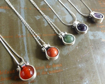 Small pendant "drop" in silver, screw and semi-precious stone screwed, handmade, original creation, craftsmanship