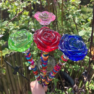 Suncatcher, ROSE, sun glass, garden stake, plant stake, flower stake