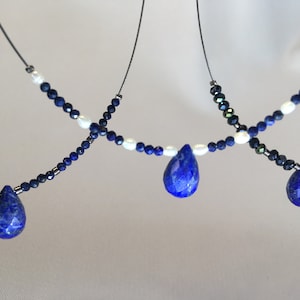 Lapis lazuli, pyrite, blue gemstones, faceted, necklace