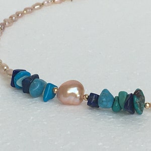 Unique piece, lapis lazuli, turquoise, gemstone mix, freshwater pearl, necklace,