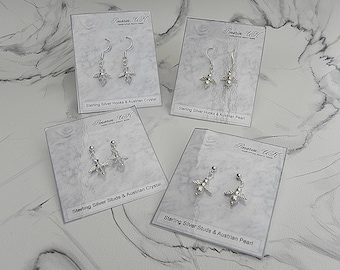 Angel Earrings Sterling Silver Ear Wires or Studs Crystal or Pearl