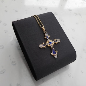 Vintage Gold Plated Enamel Cross Pendant & Chain 1980&#39;s