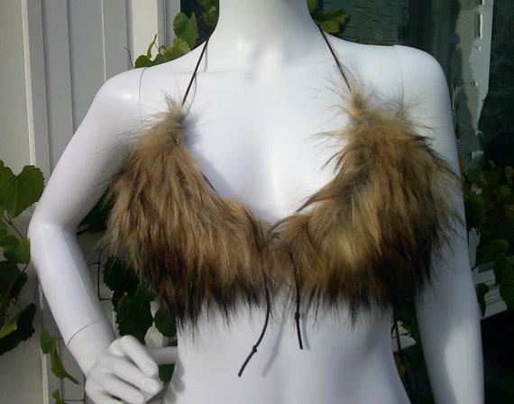 Brown and Black Faux Fur Bra and Undies Set 