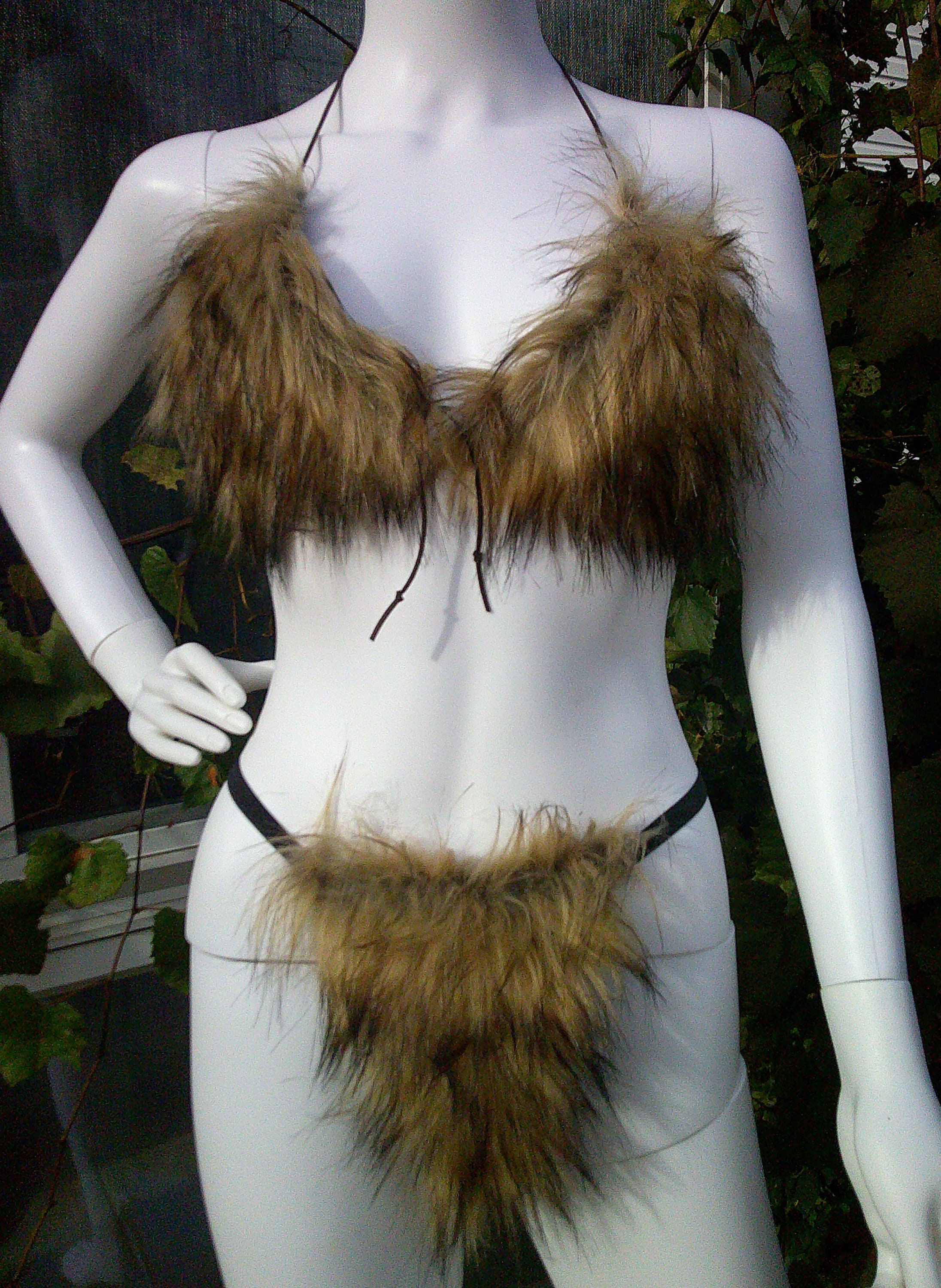 Brown and Black Faux Fur Bra and Undies Set -  Ireland