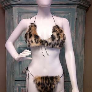 Leopard/Cheetah Faux Fur Bra and Underwear Set