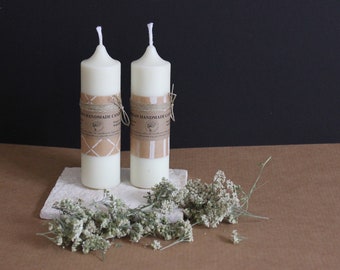 2 velas de pilar blancas de soja y cera de abejas