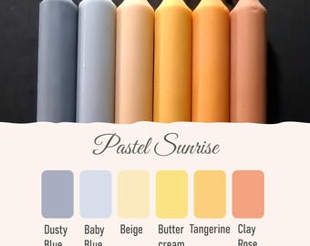 Amanecer Pastel - Juego de 6 velas cónicas de cera natural