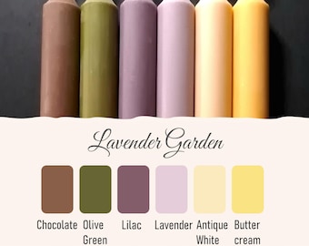 Jardín de Lavanda - Juego de 6 velas cónicas de cera natural