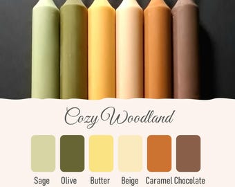 Cozy Woodland - Juego de 6 velas cónicas de cera natural