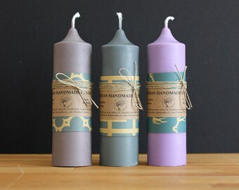 3 Pillar Candles Soy & Beeswax Purple-Grey Set