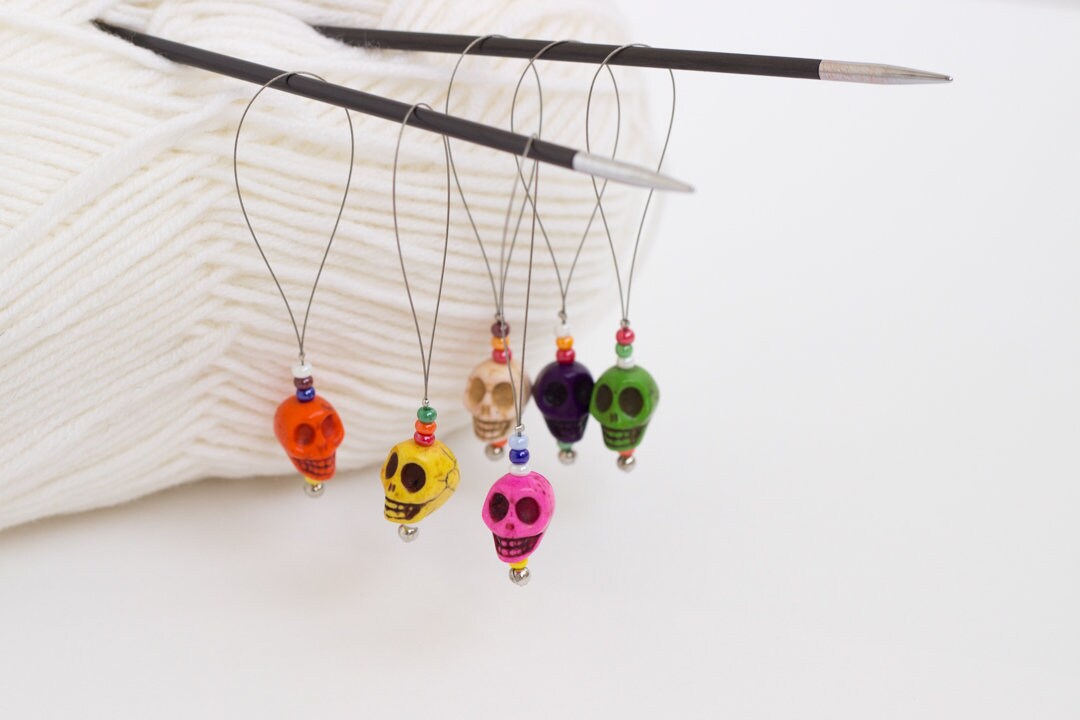 Wire loop stitch markers with colored sculls Etsy