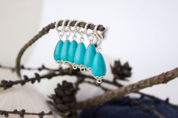 Handmade Knitting Stitch Marker Set Green Agate SNAG FREE